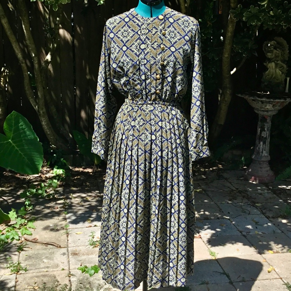 Talbots Vintage 80’s Baroque Pleated Dress